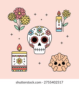 Modern Flat Vector Dia de los Muertos Icon Set