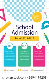 Modelo de cartaz de educação vetorial plano moderno com formas geométricas coloridas, caixas de texto e ícones. Perfeito para escolas, centros de treinamento e anúncios acadêmicos.