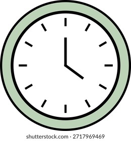 Ícone vetorial plano moderno de um relógio de parede analógico. Ideal para ferramentas de gerenciamento de tempo, aplicativos de agendamento, sites de produtividade e designs gráficos relacionados ao escritório. Design limpo e profissional isolado em um fundo branco.