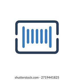 A modern flat vector icon. It shows barcode with rounded forms in blue color, on a solid White Background.