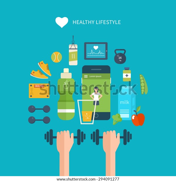 Modern Flat Vector Icons Healthy Lifestyle Stock Vector (Royalty Free ...