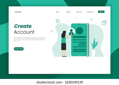 Modern flat vector illustration of an account register for a landing page. Editing a profile in social media. Landing page template