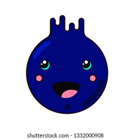 Modern flat vector illustration of blueberry in happy kawaii style.