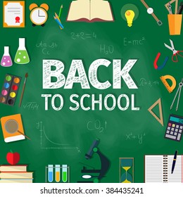Modern flat vector illustration of cartoon school tools