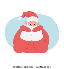 Moderna ilustración vectorial plana de Papá Noel alegre, descansando cabeza a mano, usando ropas rojas