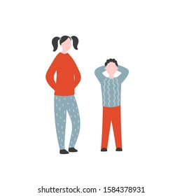 Modern flat vector illustration with children. Sister and brother standing together. Concept of family, family values, support and connections in families