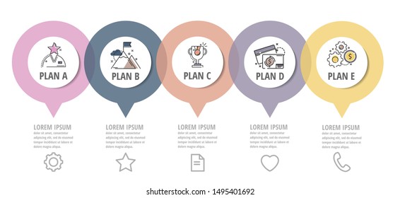 Modern flat vector illustration. Circular infographic template with five elements. Icons and text. Designed for business, presentations, web design, applications, interfaces, diagrams with 5 steps