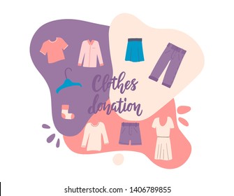 Modern flat vector illustration. Clothes donation