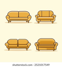 Moderne flache Vektorgrafik eines bequemen Sofas. Süße Innenansicht, Vektorgrafik im flachen Stil