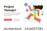 Modern flat vector illustration concept of woman making project management easy. Woman character is running and making a lot of deals. Creative landing page design template. 