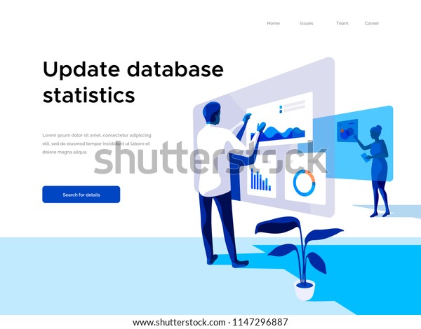 ウェブサイト用のウェブページデザインを作成し グラフを操作する人々の 現代の平らなベクターイラスト のコンセプト ビジネスとワークフローの管理クリエイティブランディングページデザインテンプレート のベクター画像素材 ロイヤリティフリー