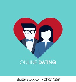 Modern flat vector illustration of couple having online dating