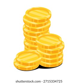 Ilustración vectorial plana moderna que representa una pila de monedas de oro, cuidadosamente dispuestos sobre un fondo aislado limpio. Ideal para finanzas, gestión de patrimonios, negocios y proyectos visuales económicos