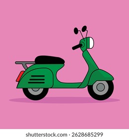 Modern Flat Vector Illustration of Green Scooter Motorcycle
