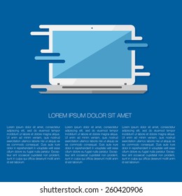 Modern flat vector illustration of laptop in stylish retro blue colors. For web design and applications