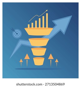 Moderne flache Vektorgrafik eines Marketing- und Verkaufstrichterkonzepts. Ideal für digitale Marketingstrategie, Verkaufsberichte, Konvertierungsoptimierung