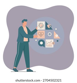 Ilustración vectorial plana moderna de carácter minimalista que crea un logotipo de marca versátil con Formas geométricas abstractas, que simboliza la innovación y la identidad en la tecnología, la salud y las finanzas ind
