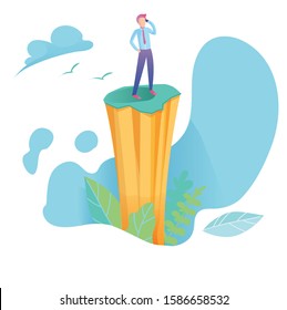 Modern flat vector illustration with mount and man on background. Success concept
