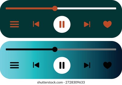 Modern flat vector illustration of music player user interface with play, pause, next and previous controls, clean minimal media control panel design for mobile app, web app and digital product UI.