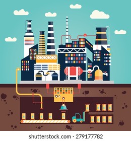 modern flat vector illustration of oil factory with warehouse