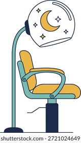 Moderne, flache Vektorgrafik eines professionellen Salonstuhls mit einem Haubentrockner, der Haarpflege, Schönheitssalon-Ausstattung und Pflegestudio-Interieur darstellt. Perfekt für Salon-Branding, Friseur-Marketing-Materialien, Spa-und Beauty-Werbung, Service-Menü-Grafiken und Social-Media-Aktionen.
