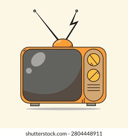 Modern flat vector illustration of a retro vintage television with antenna and classic control knobs. Ideal for media, broadcasting, entertainment, television history, electronic devices, mobile apps, websites, UI design, and technology-related projects.