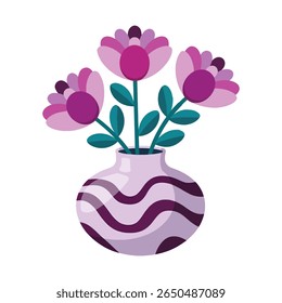 Modern Flat Vector Illustration of Vase with Abstract Flowers – Decorative Minimal Floral Art on White