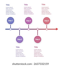 A modern flat vector infographic template showing a project or business timeline with arrows, icons, and steps. Ideal for reports, presentations, marketing plans, or education content. Fully editable 
