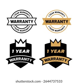Modern Flat Vector Labels of One Year Warranty Guarantee