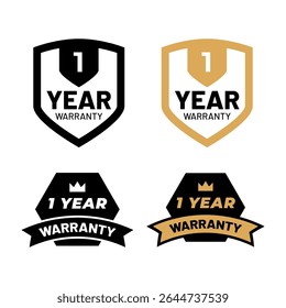 Modern Flat Vector Labels of One Year Warranty Guarantee