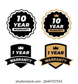 Modern Flat Vector Labels of One Year Warranty Guarantee