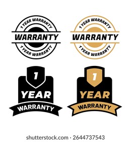 Modern Flat Vector Labels of One Year Warranty Guarantee