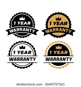 Modern Flat Vector Labels of One Year Warranty Guarantee
