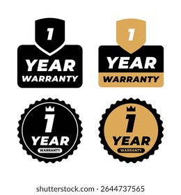 Modern Flat Vector Labels of One Year Warranty Guarantee