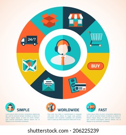 Modern flat vector shopping infographics. Colorful design elements for mobile and web applications.