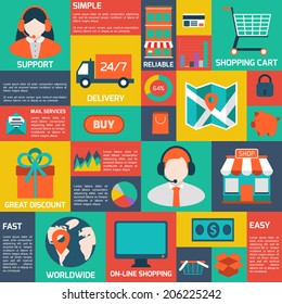 Modern flat vector shopping infographics. Colorful design elements for mobile and web applications.