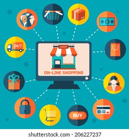 Modern flat vector shopping infographics. Colorful design elements for mobile and web applications.