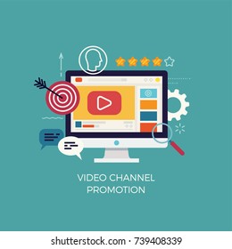 Modern flat vector video channel promotion concept illustration. Ideal for social media posts, marketing, web and graphic design