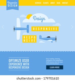 Modern flat vector website template with planes displaying responsive design