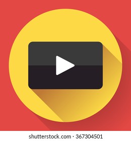 Modern flat video player icon on red