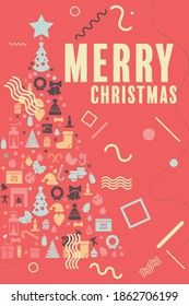 Modern flat vintage Swiss, Memphis style Christmas simple card. Simple, soft colored template for different projects, backdrops, brochures, flyers, social media banner, marketing material