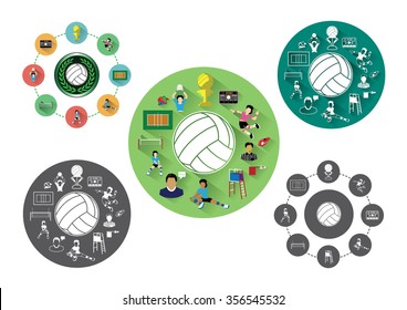 Modern flat volleyball icons set