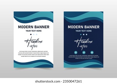 Modern Flat Wavy Blue Banner Template, can be used for business designs, presentation designs or any suitable designs.