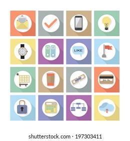 Modern flat web design icons, Set 2 - Colorful elements with long shadow