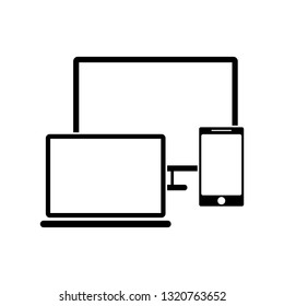 Modern flat web design in responsive website. Development side displays. Mobile. Phone. Computer. Responsive design for web- computer screen, smartphone, tablet icons set.