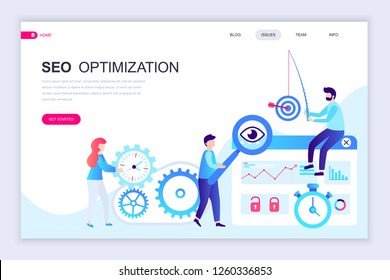 Modern flat web page design template of Seo Analysis decorated people character for website and mobile website development. Flat landing page template. Vector illustration.