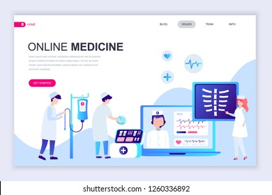 Modern flat web page design template of Medicine and Healthcare decorated people character for website and mobile website development. Flat landing page template. Vector illustration.