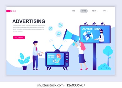 Modern flat web page design template of Advertising and Promotion decorated people character for website and mobile website development. Flat landing page template. Vector illustration.