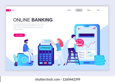 Modern flat web page design template of Online Banking decorated people character for website and mobile website development. Flat landing page template. Vector illustration.