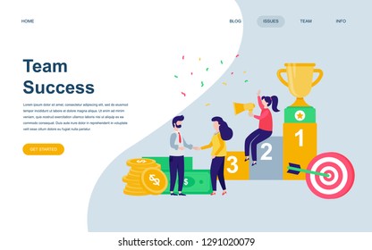 Modern flat web page design template of Team Success decorated people character for website and mobile website development. Flat landing page template. Vector illustration.